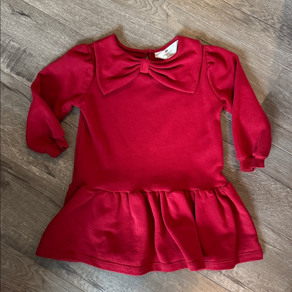 H&M Vibrant Red Dress with Elegant Bow Sweater Dress